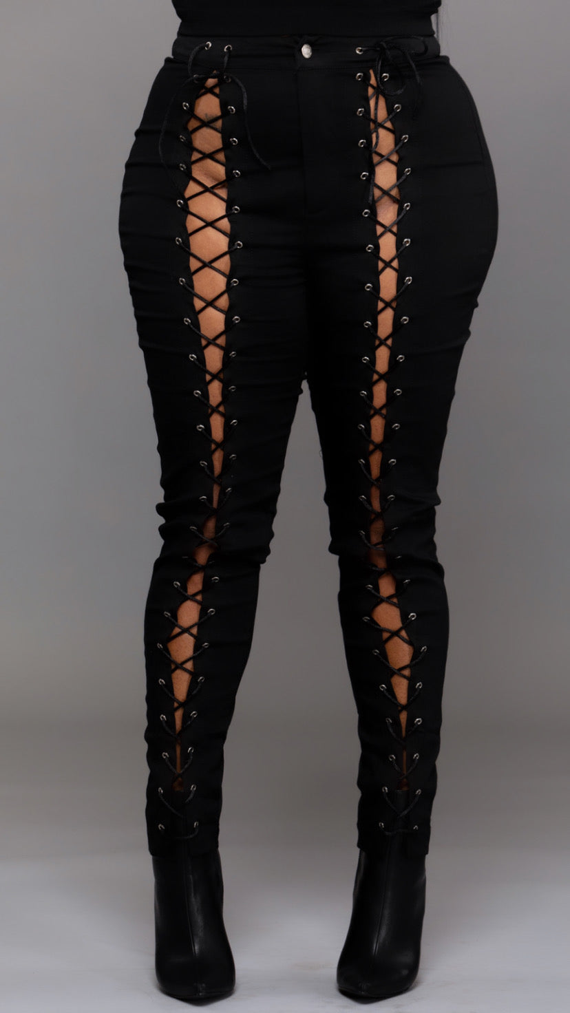 Black Lace up Pants