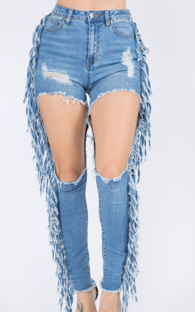 Denim Fringe Jeans