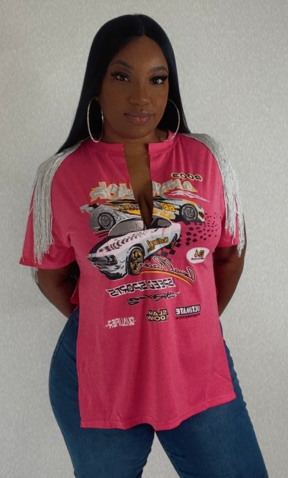 Pink Racer Fringe Tee