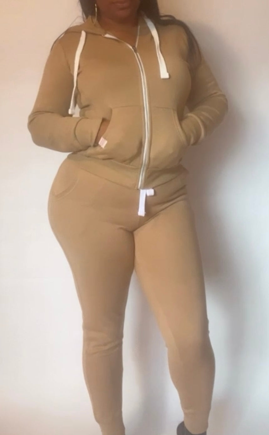 Essential Zip-Up Jogger Set (Tan)